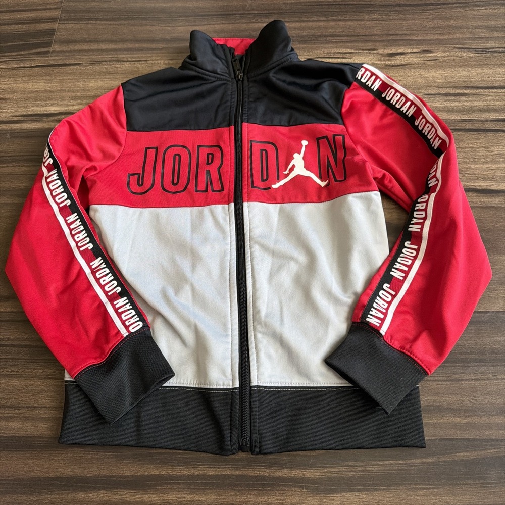 Nike Jordan Track Jacket Boys 8-10 Years Jump Man Red Black Gray Full Zip